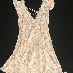 White and pink floral mini dress